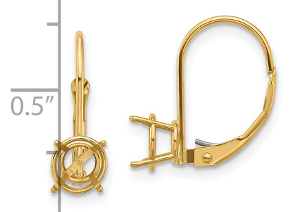 14k Round Leverback Earring Mounting, 18 x 6mm