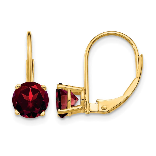 14k Garnet Leverback Earrings, 18 x 6mm