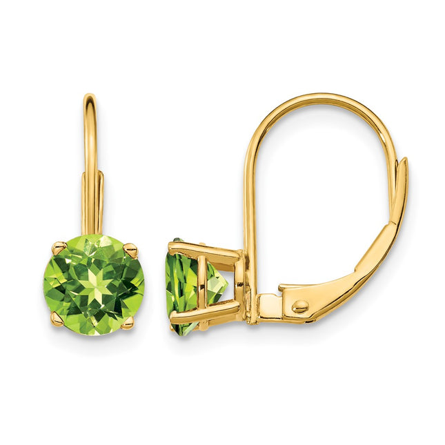 14k Peridot Leverback Earrings, 18 x 6mm