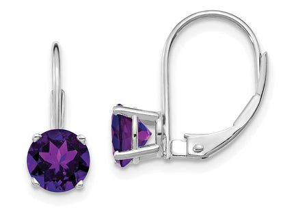 14k White Gold Amethyst Leverback Earrings (Style XLB112WAM)