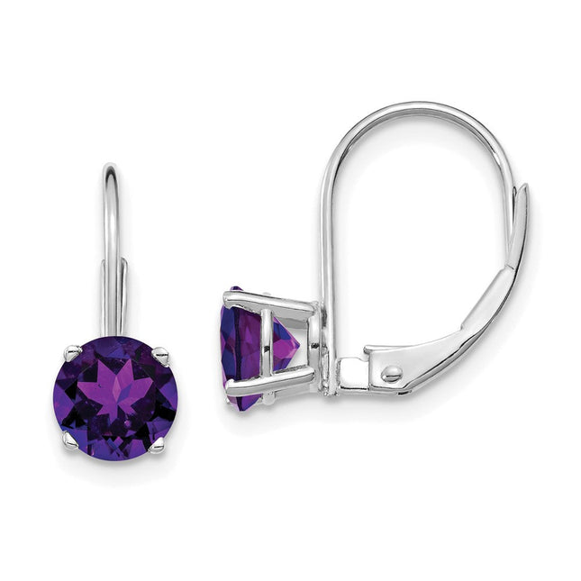 14k White Gold Amethyst Leverback Earrings, 17 x 6mm
