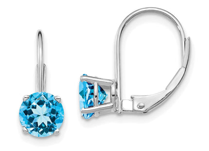 14k White Gold Blue Topaz Leverback Earrings (Style XLB112WBT)