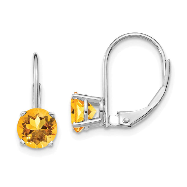 14k White Gold Citrine Leverback Earrings, 15 x 6mm