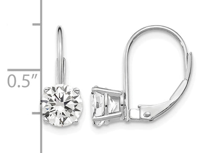 14k White Gold Cubic Zirconia Leverback Earrings, 17 x 6mm