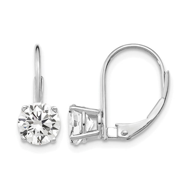 14k White Gold Cubic Zirconia Leverback Earrings, 17 x 6mm