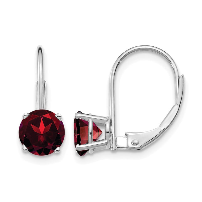 14k White Gold Garnet Leverback Earrings, 15 x 6mm