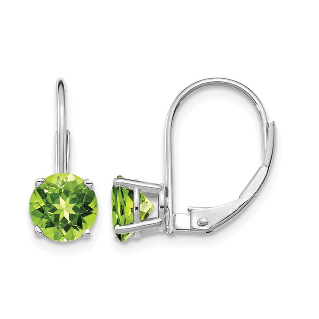 14k White Gold Peridot Leverback Earrings, 17 x 6mm