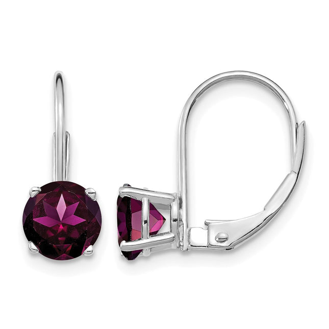 14k White Gold Rhodolite Garnet Leverback Earrings, 15 x 6mm