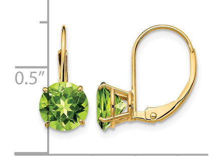 14K gold peridot drop earrings, further view