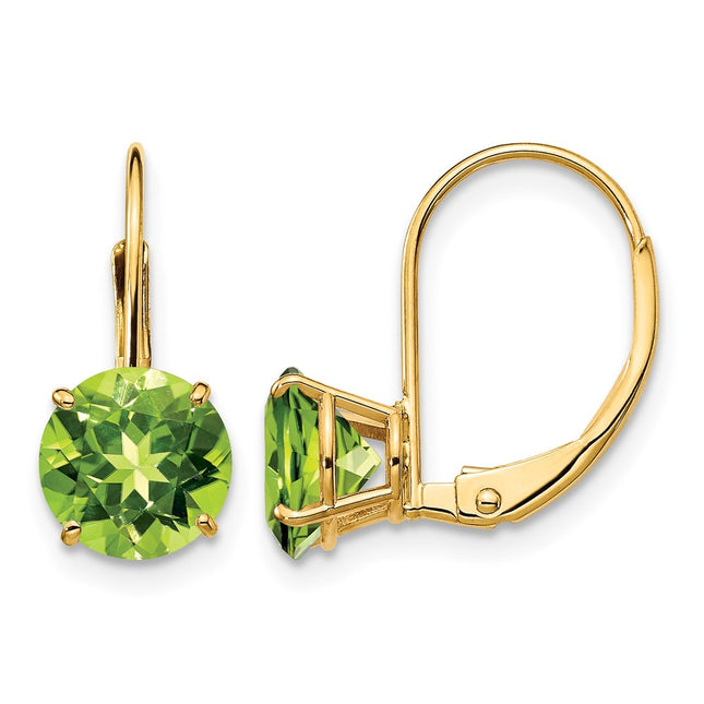 14k Peridot Leverback Earrings, 18 x 7mm