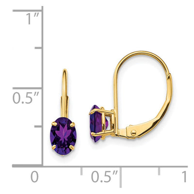 14K Oval Amethyst Leverback Earrings, 16 x 4mm