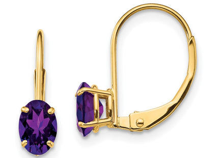 14k Oval Amethyst Leverback Earrings (Style XLB114AM)