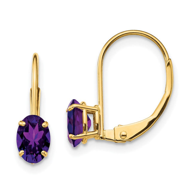 14k Oval Amethyst Leverback Earrings, 16 x 4mm