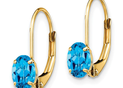 14K gold blue topaz oval drop earrings, alternate view