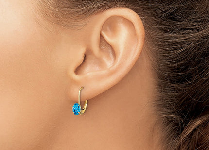 14K gold blue topaz oval drop earrings, another view