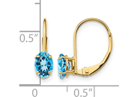 14K gold blue topaz oval drop earrings, further view