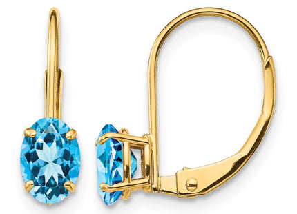 14K gold blue topaz oval drop earrings
