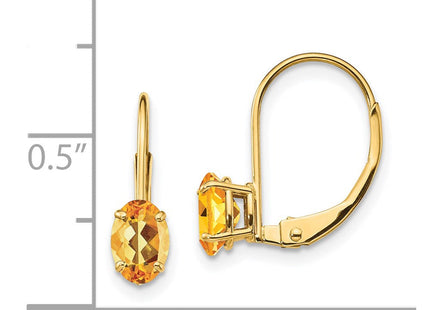 14k Oval Citrine Leverback Earrings (Style XLB114CI)
