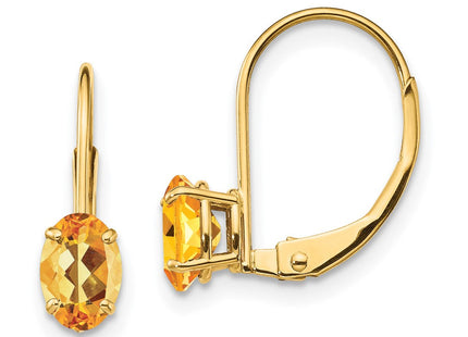 14k Oval Citrine Leverback Earrings (Style XLB114CI)