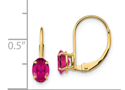 14k Oval Created Ruby Leverback Earrings (Style XLB114CR)