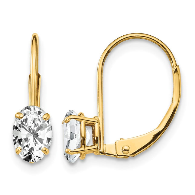 14k Oval Cubic Zirconia Leverback Earrings, 16 x 4mm