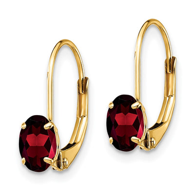 14K Oval Garnet Leverback Earrings, 16 x 4mm