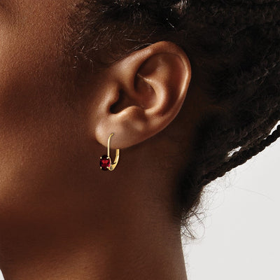 14K Oval Garnet Leverback Earrings, 16 x 4mm