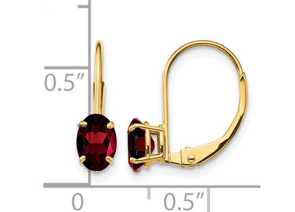 14K gold garnet oval drop earrings, further view
