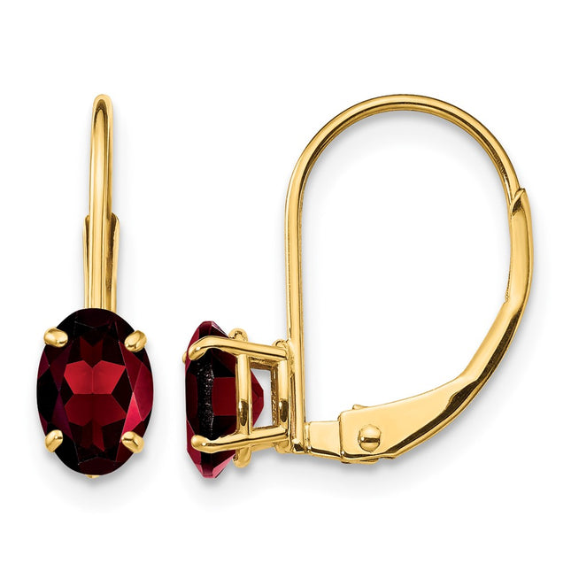 14k Oval Garnet Leverback Earrings, 16 x 4mm