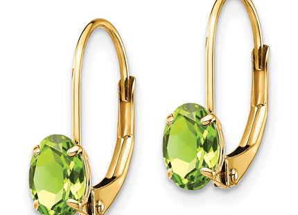 14K gold peridot oval drop earrings, alternate view