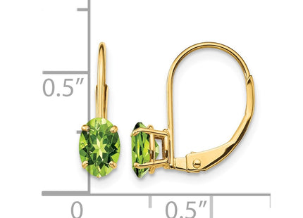 14K gold peridot oval drop earrings, further view