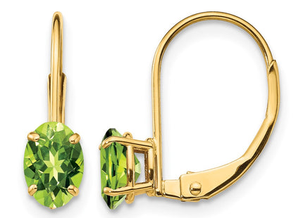 14K gold peridot oval drop earrings