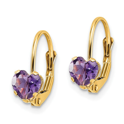 14K Heart Amethyst Leverback Earrings