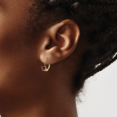 14K Heart Amethyst Leverback Earrings