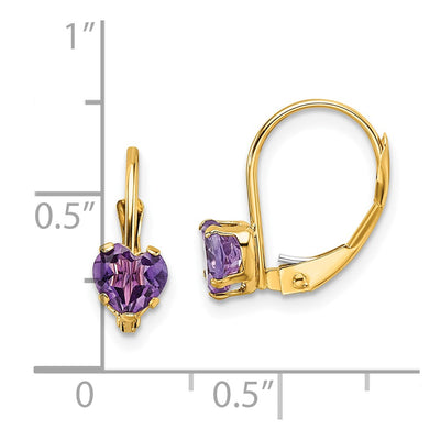 14K Heart Amethyst Leverback Earrings