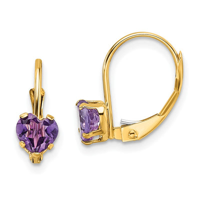 14K Heart Amethyst Leverback Earrings