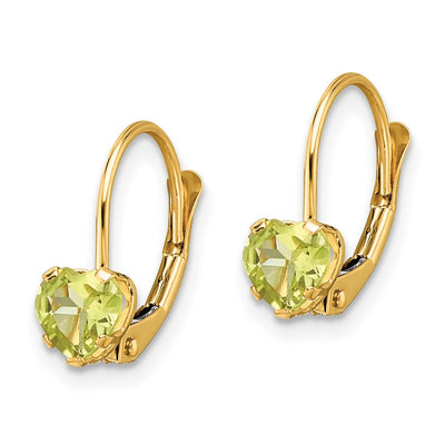 14K Heart Peridot Leverback Earrings
