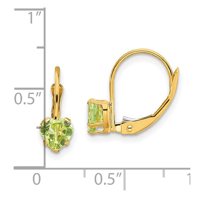 14K Heart Peridot Leverback Earrings