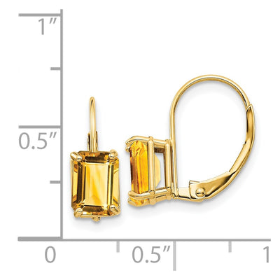 14K Emerald Cut Citrine Leverback Earrings