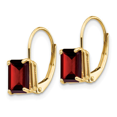 14K Emerald Cut Garnet Leverback Earrings