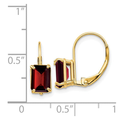 14K Emerald Cut Garnet Leverback Earrings