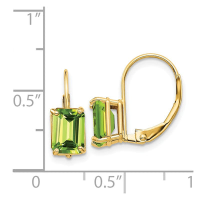 14K Emerald Cut Peridot Leverback Earrings