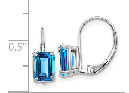 14k White Gold Emerald Cut Blue Topaz Earrings (Style XLB124WBT)