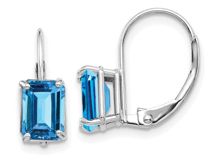 14k White Gold Emerald Cut Blue Topaz Earrings (Style XLB124WBT)