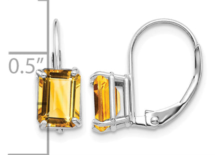 14k White Gold Emerald Cut Citrine Earrings, 13 x 5mm
