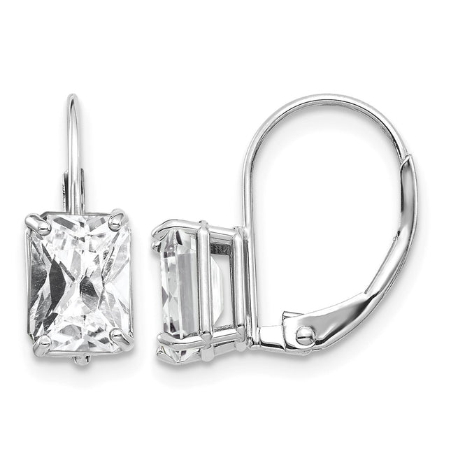 14k White Gold Emerald Cut Cubic Zirconia Earrings, 15 x 5mm