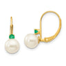 14k 6- White Round FW Cultured Pearl Emerald Leverback Earrings