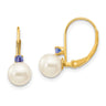 14k 6- White Round FW Cultured Pearl Tanzanite Leverback Earrings