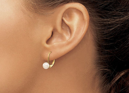14k 6- White Round Freshwater Cultured Pearl Leverback Earrings (Style XLB65PL)