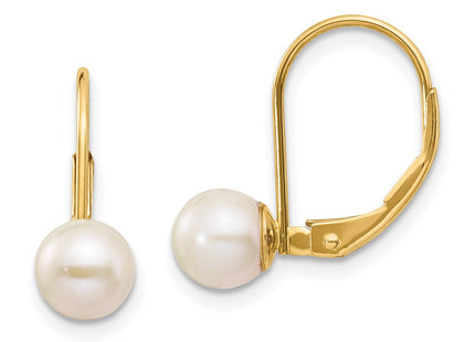 14k 6- White Round Freshwater Cultured Pearl Leverback Earrings (Style XLB65PL)